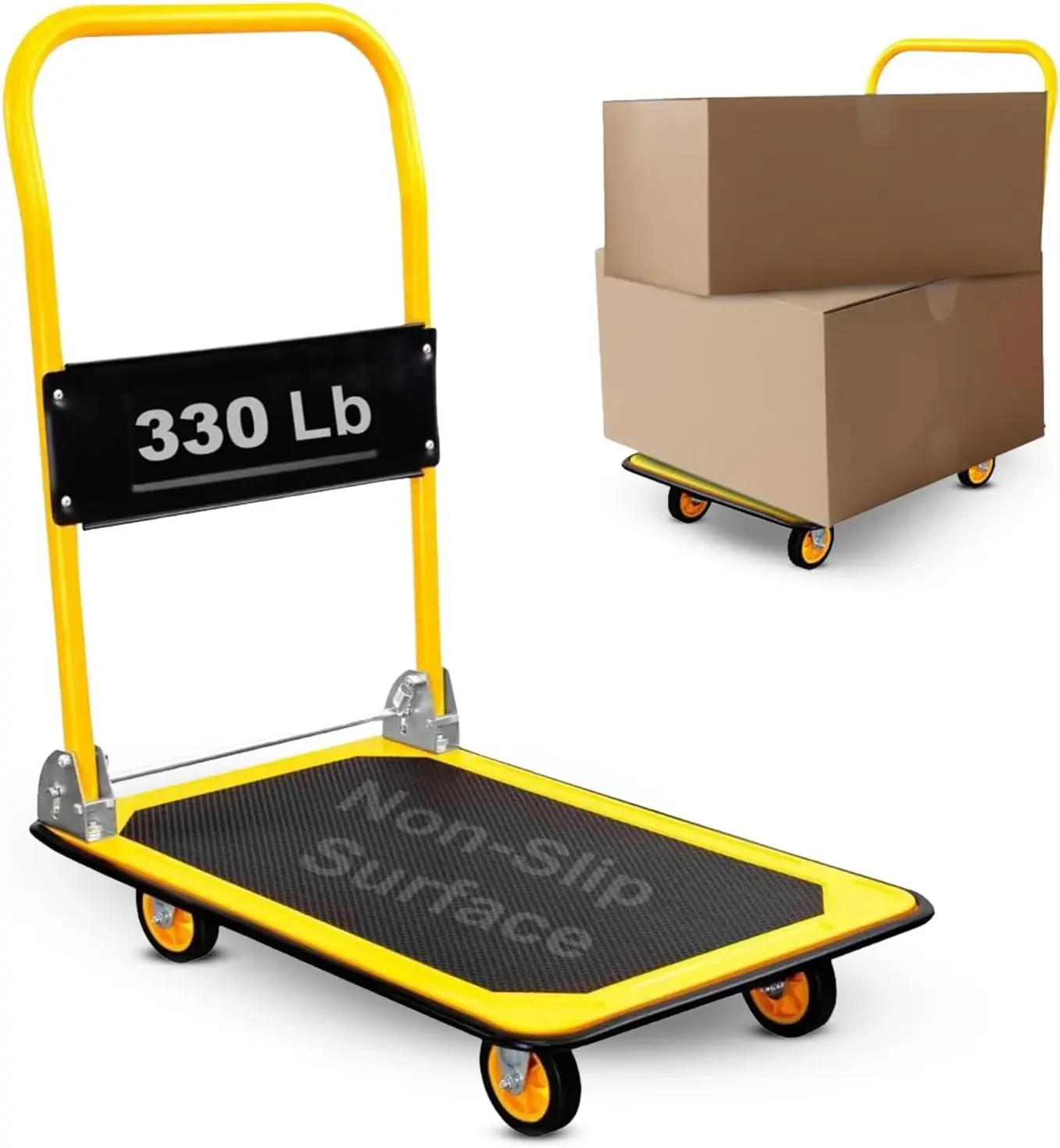 Folding Hand Truck Dolly Platform Truck, 330 lb Heavy Duty Flatbed Cart with Wheels, Foldable Cart with 360° Swivel Casters