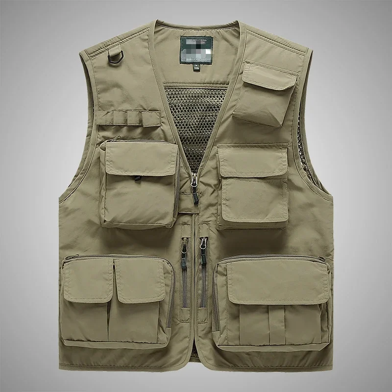 Summer V-neck Men Tactical Utility Vest Orange Safety Vest Outdoor Sleeveless Hunting Fishing Vest Male Casual Sportswear 7xl