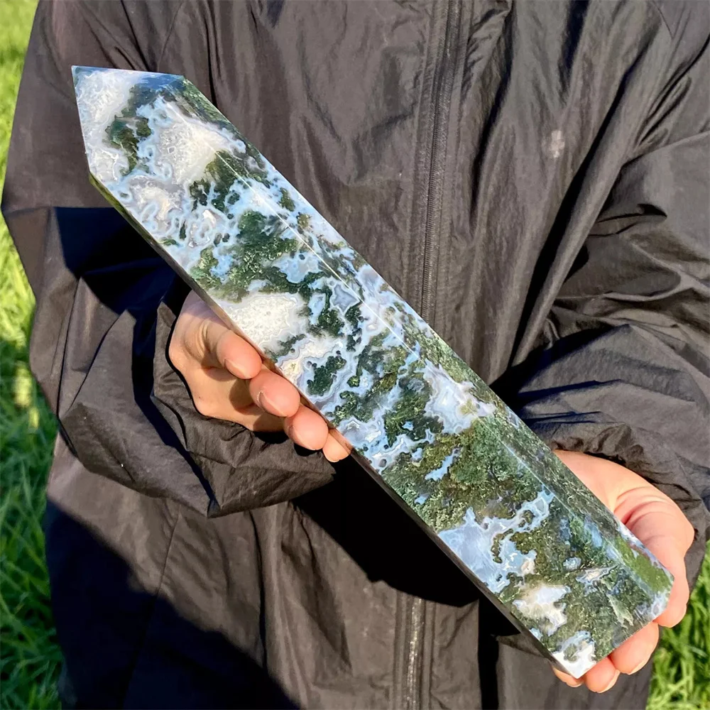 Natural Moss Agate Crystal Quartz Energy Tower, Rejuvenation Aura, Decoration, Gift, Meditation, Demagnetization, Collection