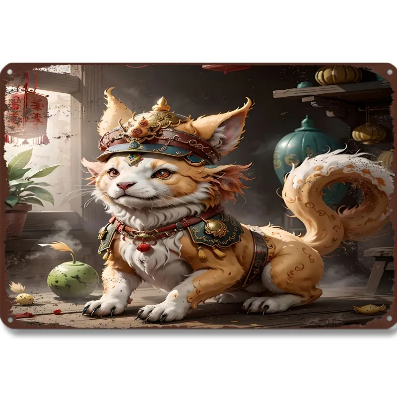 

Mythical Guardian Cat Aluminum Metal Tin Sign, 7.9x11.8"/11.8x17.7", Vintage Art Decorative Plaque, Wall Hanging for Home