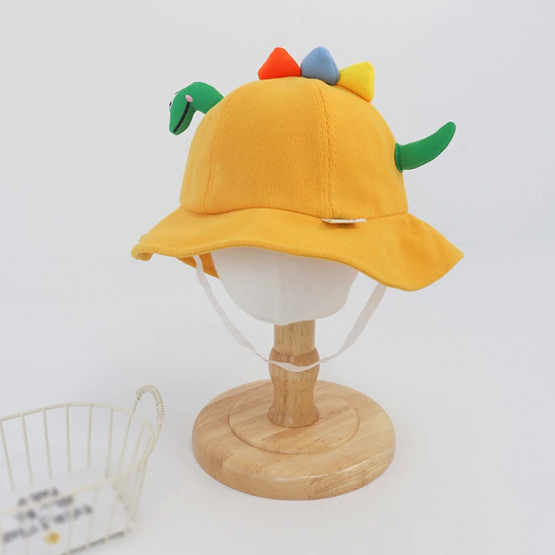 Lovely Summer Children Bucket Hat Cartoon Dinosaur Shape Baby Fisherman Cap Girls Boys Beach Fishing Hats Sunscreen Cap 1-2Years