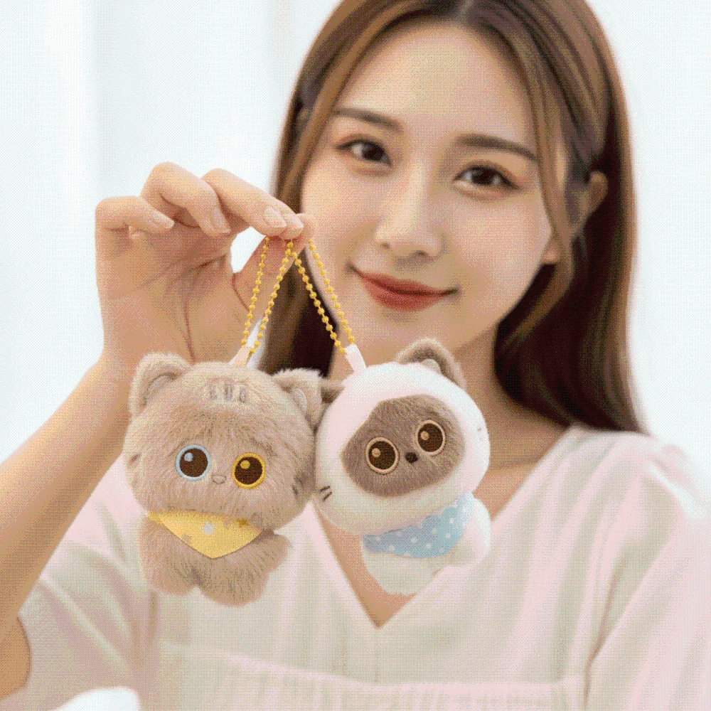 Siamese Calico Decor Miniature Cat Key Chains Soft Lightweight Magnetic Kitten Ornament Fuzzy Handmade Cup Edge Pendant Office