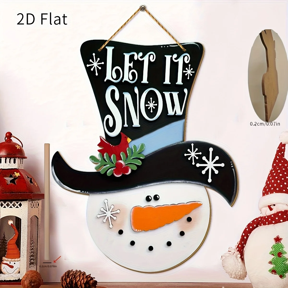 Christmas Snowman Wooden Hanging Sign LET IT SNOW,2D Flat Cutout Wood Plaque,Xmas Wall Door Hanging Decor for Home Holiday Party