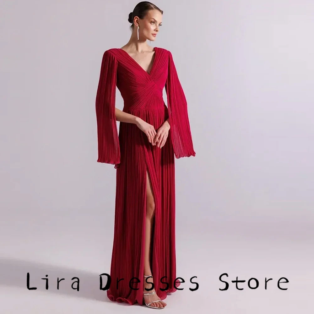 

V-Neck A-Line Evening Dress Customized High Quality Side Fork Party Dress Formal Zipper Back Floor Length Bespoke Occasion Gowns