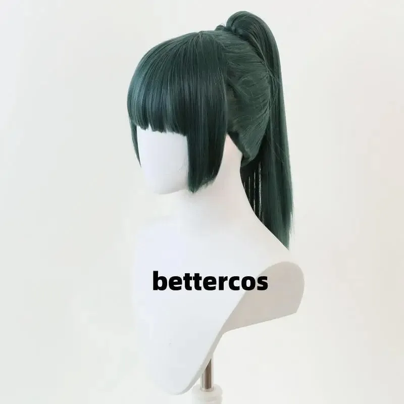 New Anime Cosplay Maki Zenin Wigs Dark Green Ponytail Heat Resistant Synthetic Hair Cosplay Wig + Wig Cap + Glasses CVBGFD4E2025