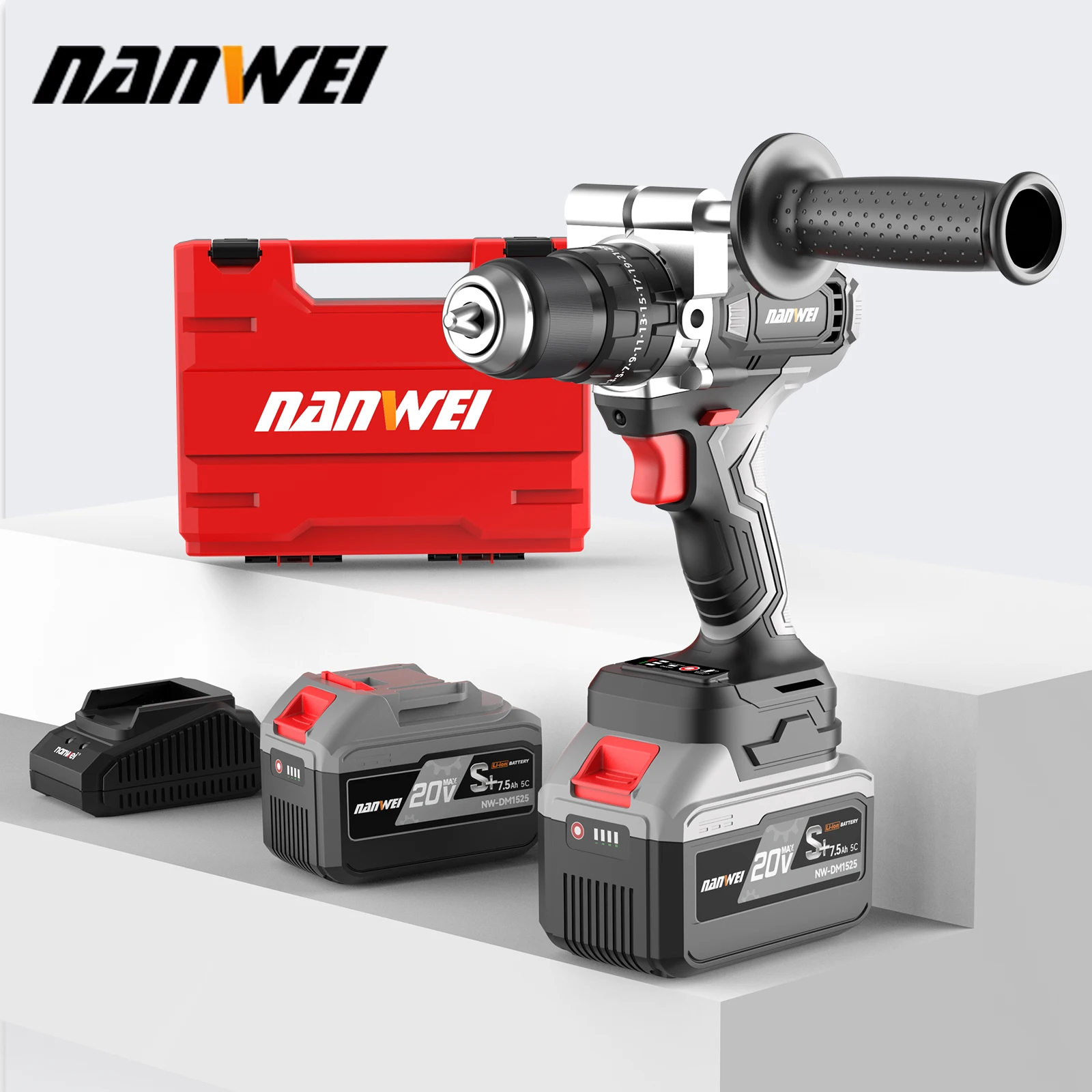 NANWEI-taladro de iones de litio sin escobillas, 20V, 120N.M, taladro de impacto, pistola inalámbrica, taladro de hielo, destornillador eléctrico de 13mm