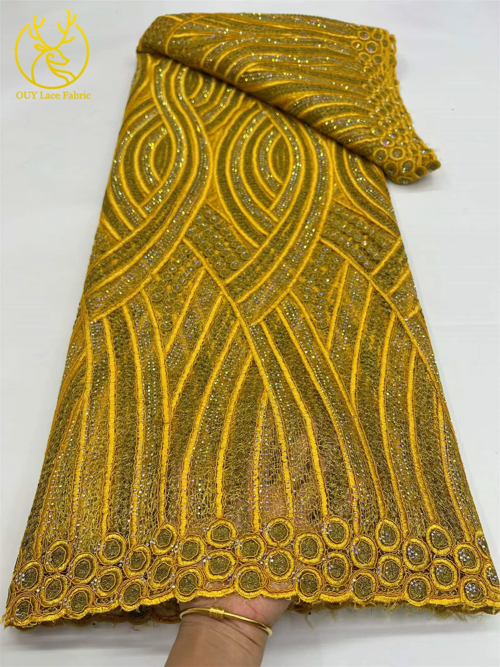 5 Yards hochwertiger afrikanischer Baumwollstoff mit gewebten Edelsteinen, 2026 nigerianischer wasserlöslicher Stoff für Damen-Partykleider zum Nähen – Detail 8
