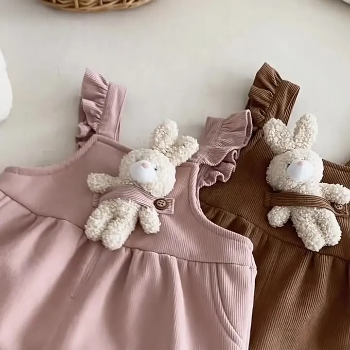 طفلة صوف مبطن وزرة 0-5Y لطيف الكرتون الأرنب ديكور كشكش حزام بذلة الاطفال شتاء دافئ سروال قصير قطعة واحدة
