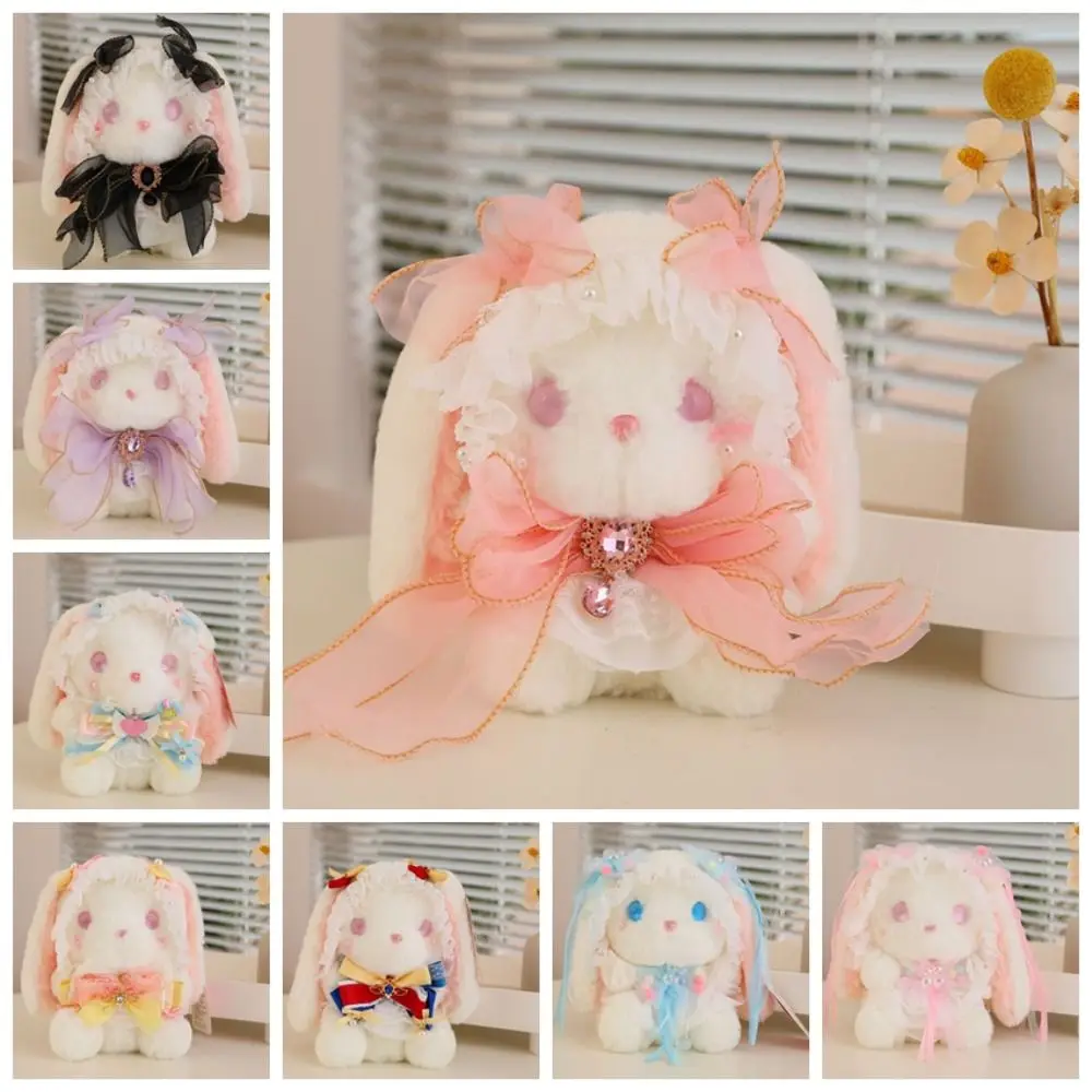 Trendy 20CM Lolita Rabbit Plush Doll Hand-Made Fashion Girl Gift Decorated with Bowknots Creative Room Decoration