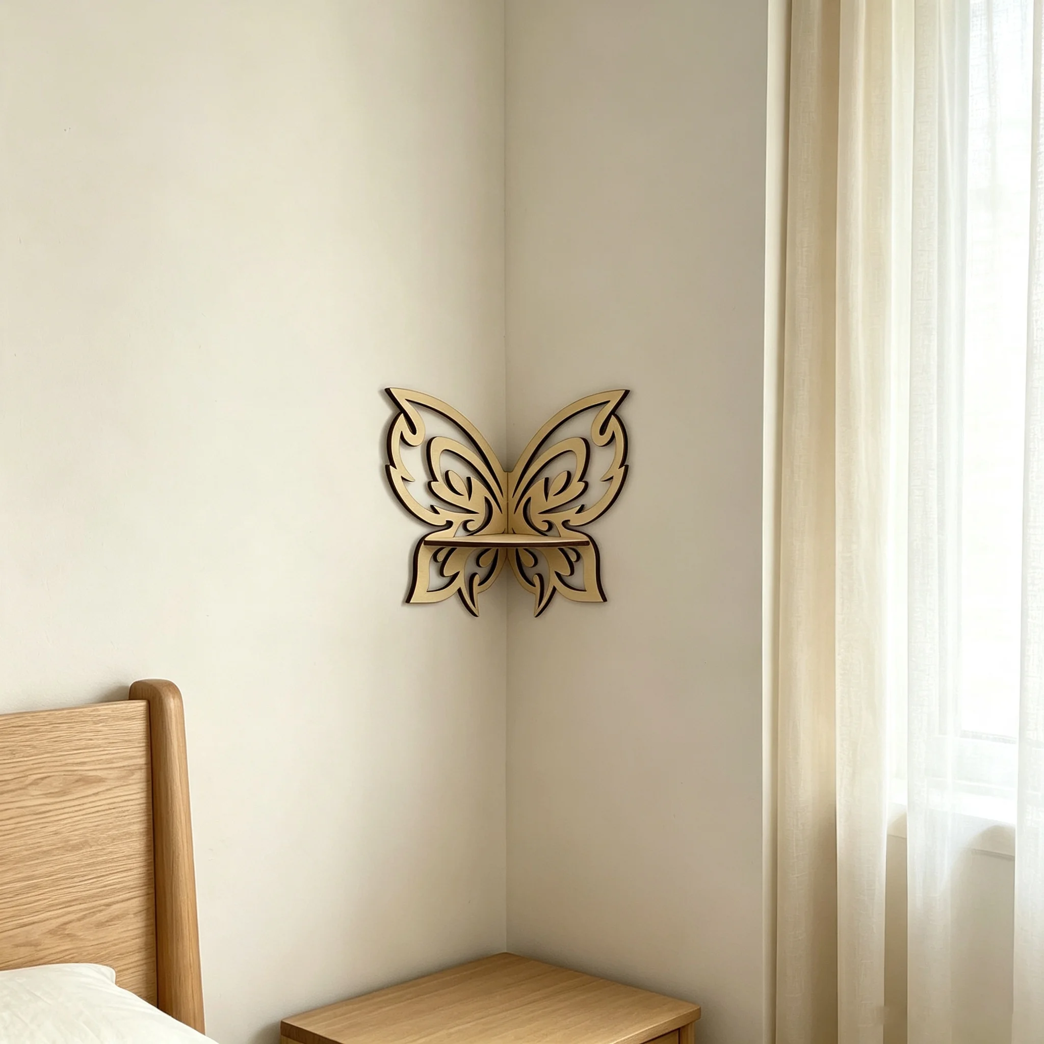 Butterfly-Shaped Corner Storage Rack, Double-Sided Wooden Wall Storage Rack, Home Decoration Corner Display Rack