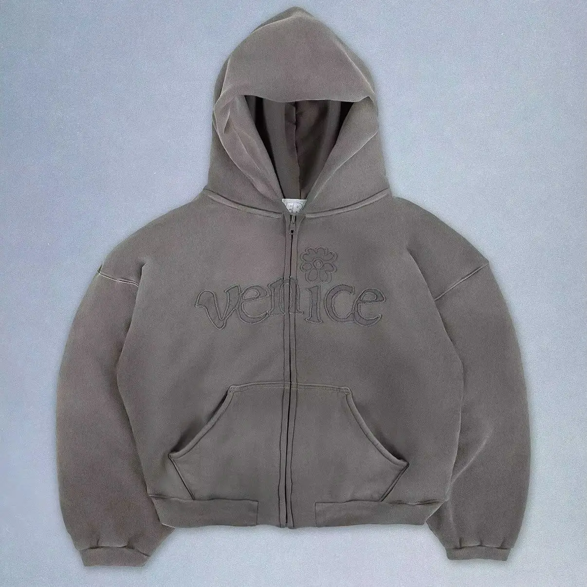 Contrast Color Laser Patch Embroidery Zip Up Hoodie Men Women Vintage Loose Streetwear Hooded Sweatshirt