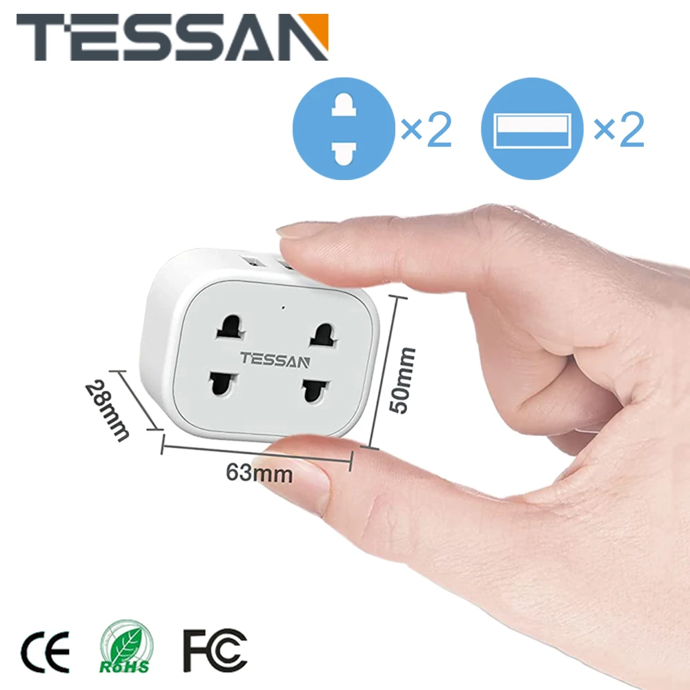 

TESSAN Double Shaver Plug Adaptor UK with 2 Outlet 2 USB Ports Wall Charger Adapter Plug Socket for Home, Travel