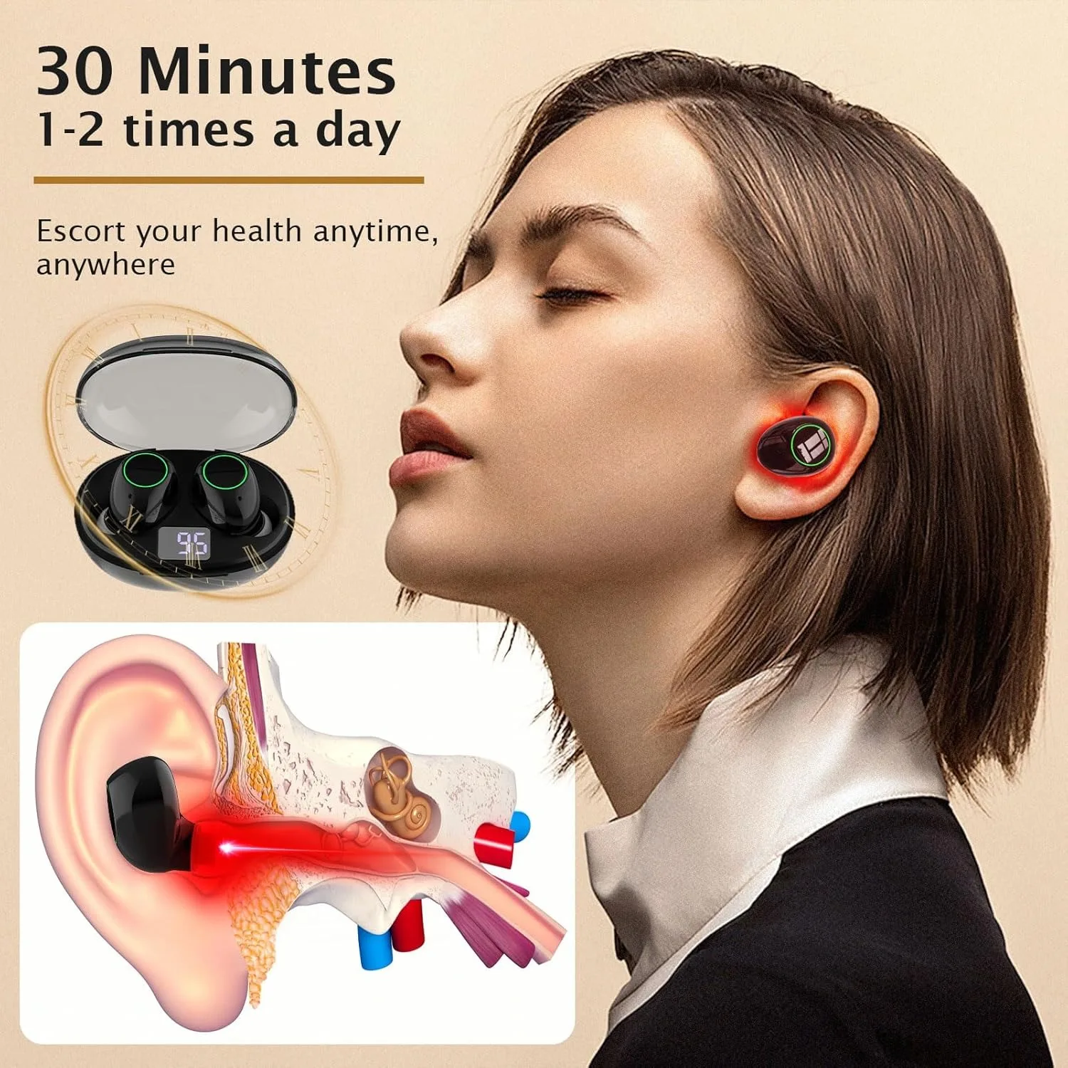 

Tinnitus Ear Laser Therapy Device 650nm Red Light LLLT Irradiator 3 Modes Rechargeable Earplug Treatment Otitis Ear Care