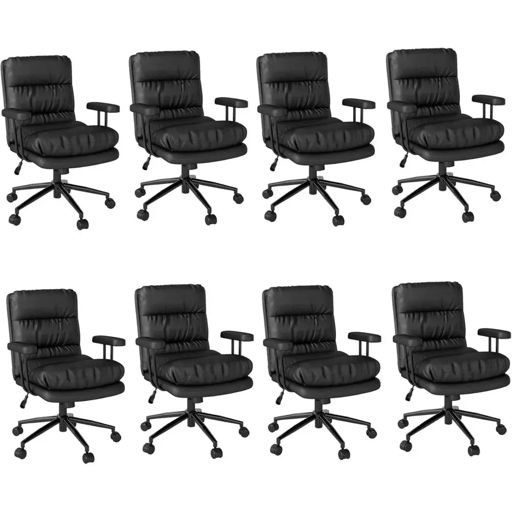 8-Pack Ergonomic Leather Office Chairs with Padded Seat and Armrests, Adjustable Height Swivel Chairs for Work and Meetings - Bl
