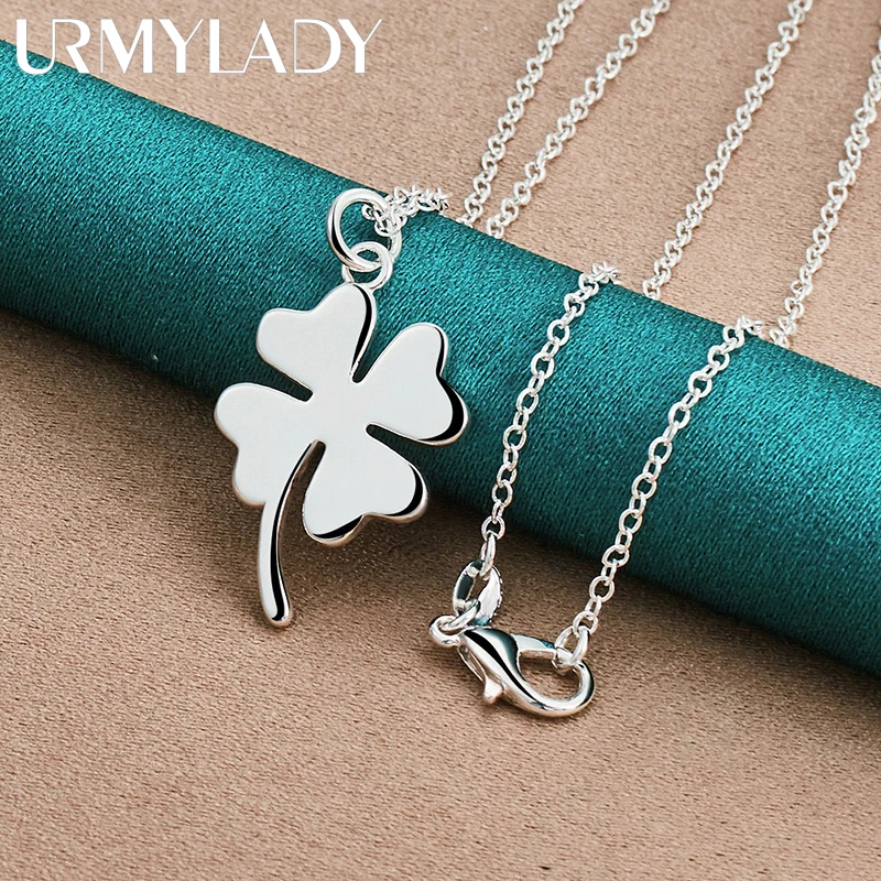 URMYLADY 925 Sterling Silver Leaf 16/18/20/22/24/26/28/30 Inch Pendant Necklace Jewelry For Women Wedding Party Fashion Gift
