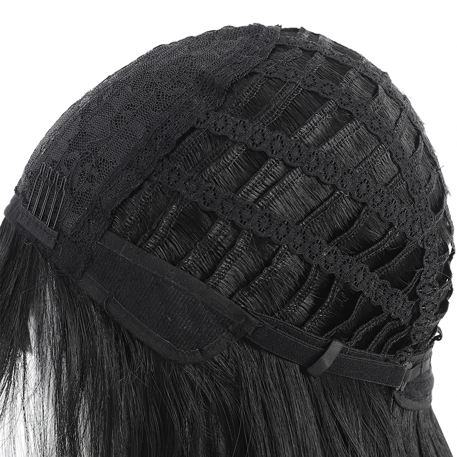 شعر مستعار أسود اصطناعي طويل مستقيم طبيعي مع الانفجارات لوليتا شعر مستعار تأثيري للنساء ألياف مقاومة للحرارة شعر مستعار للحفلات اليومية فام #3