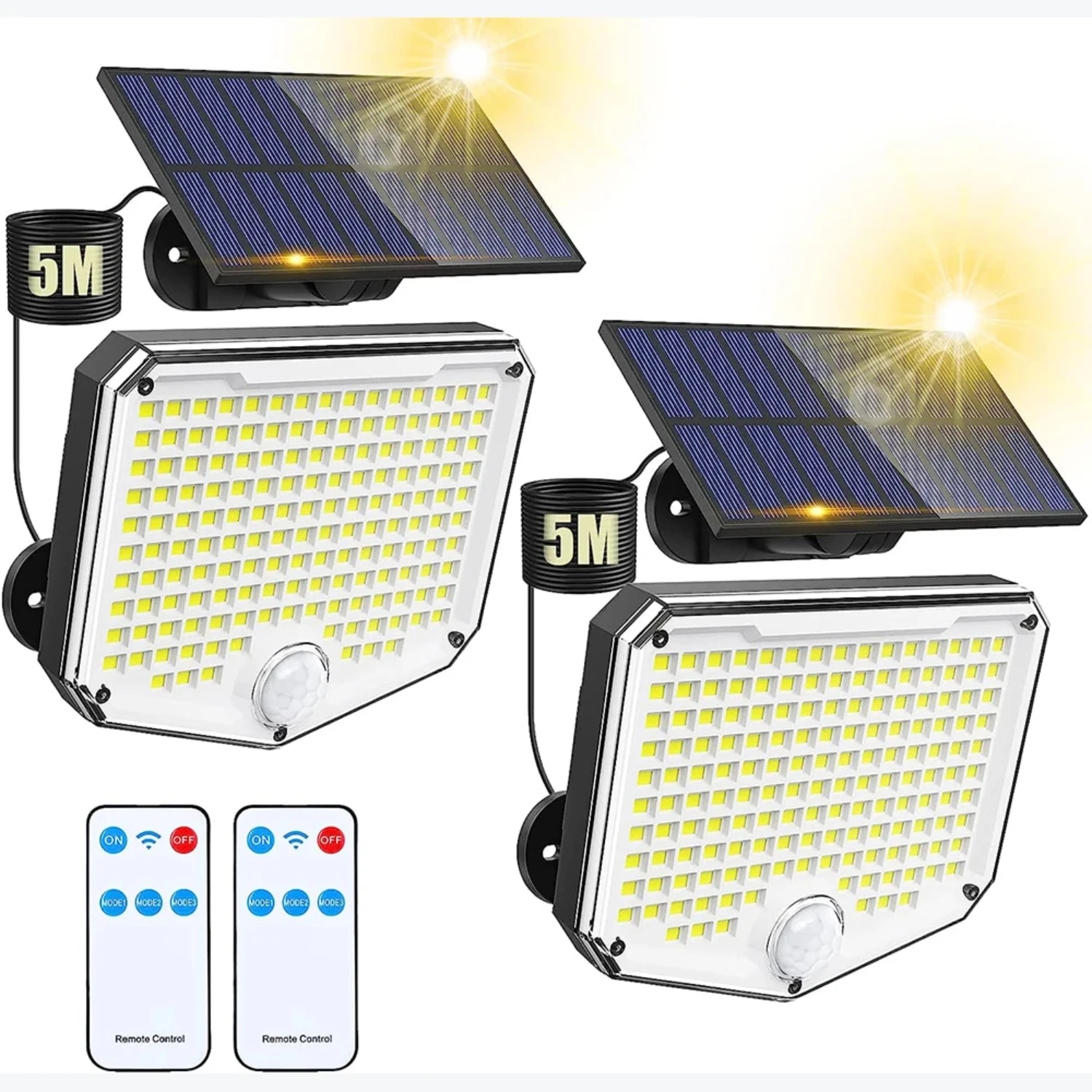 

New 210LED Outdoor Solar Flood Light,Independent Solar Panel Security Light with Power Cord, IP65 Waterproof for Porch Garden Ga