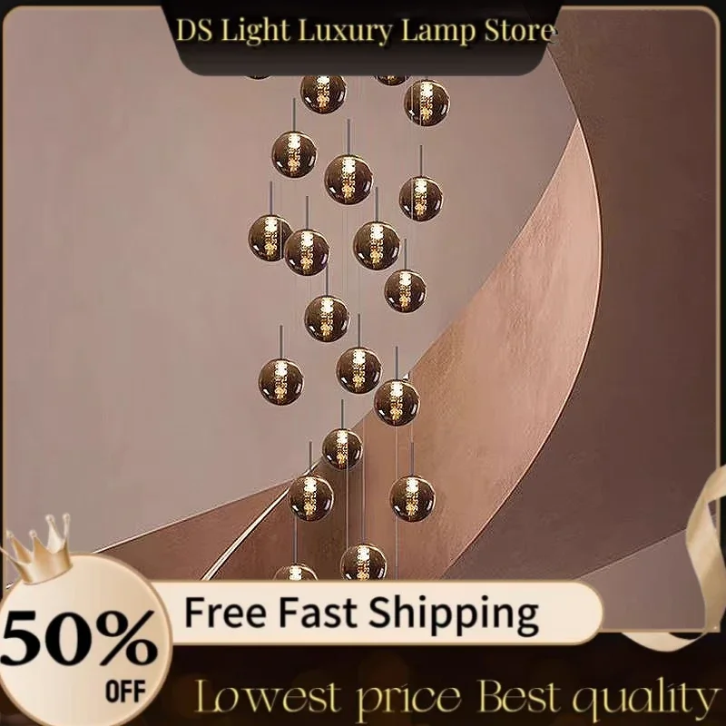 

2024 New Modern Glass Ball Chandelier Lustre Living Room Staircase Light Spiral Light G4 Led Hotel Chandelier Villa Lighting