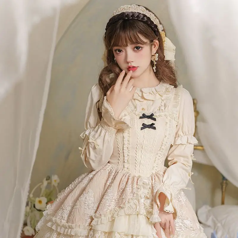 

Onalippa 2026 New Japanese Solid Color Bow Cute Lolita Doll Shirt Long Sleeved Shirt Top Women Y2K 2000s Clothes