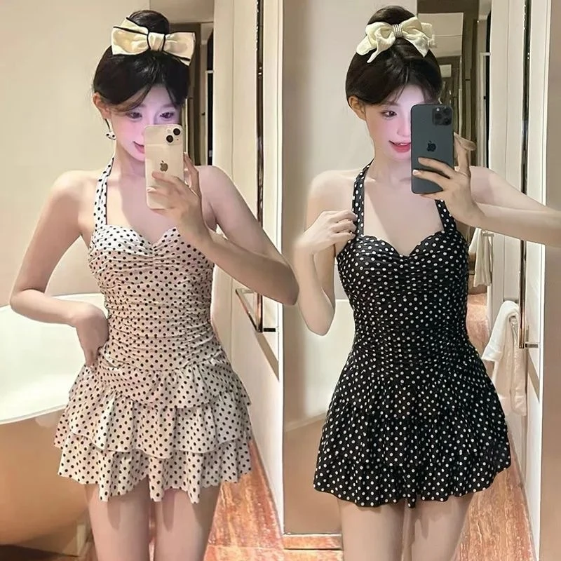 Swimsuit Women 2026 New Polka Dot Halter Slim Tummy Control Sexy Bathing Suit For Hot Spring Spa Tropical Resort Cruise Vacation