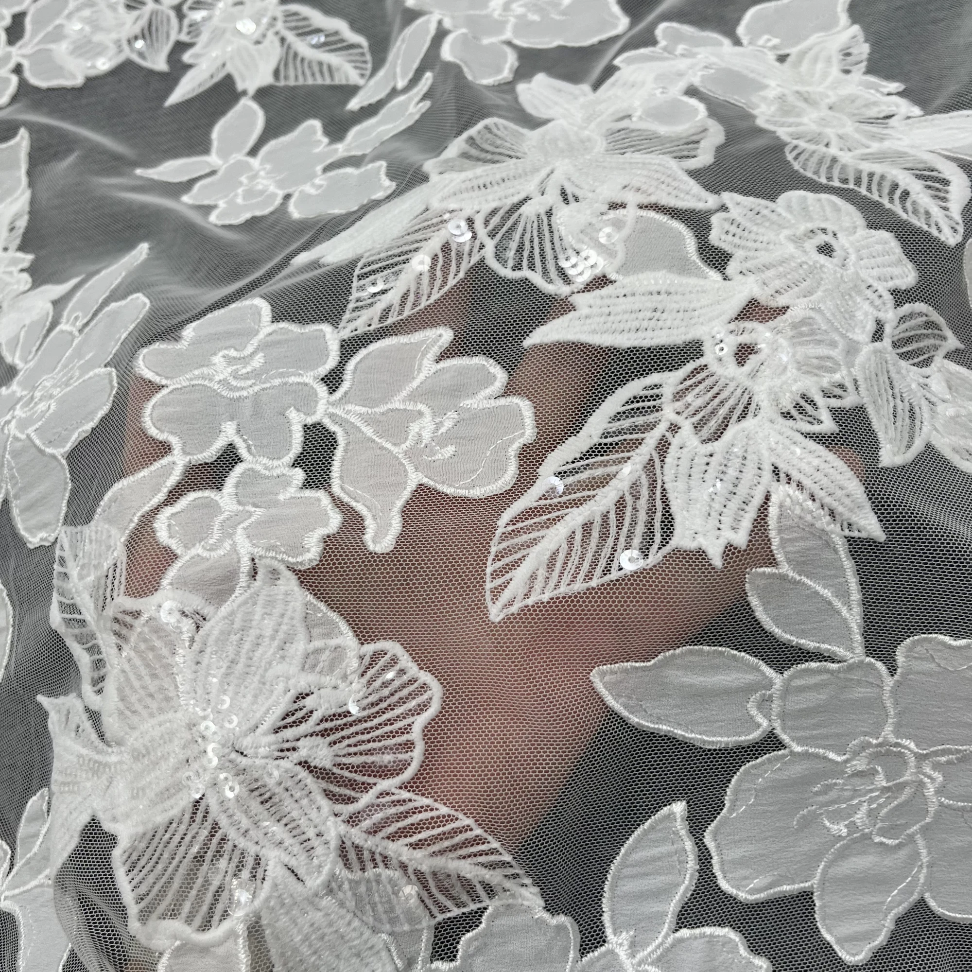 The New Exquisite Three-Dimensional Lace Hand-Embroidered Is Suitable For Wedding And Evening Dress Fabric Design