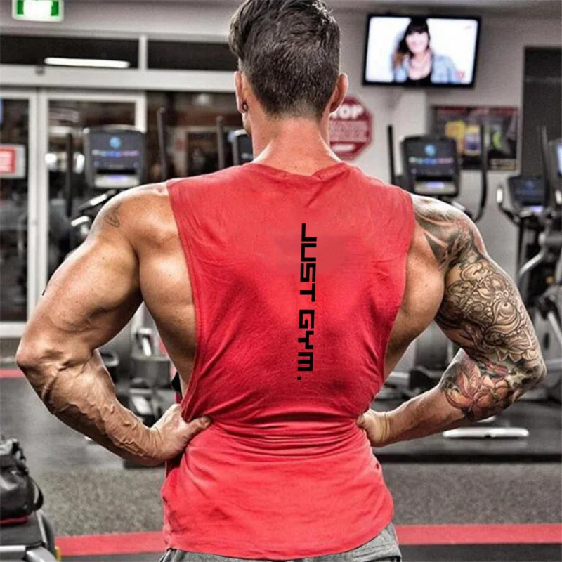 Mens Summer Casual Sides Cut Off T-shirts Bodybuilding Dropped Armholes Loose Tank Tops Workout Sleeveless Vest