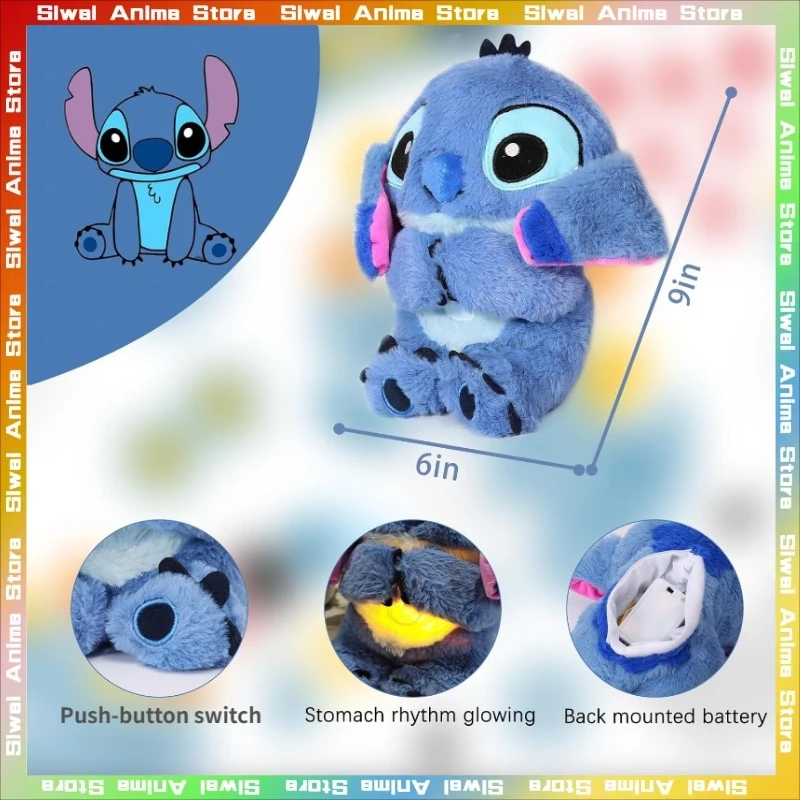 Stitch Plush Doll with Air Bag Light Breathing Baby Toy Cute Anime Stitch Angel Sleeping Companion Cute Birthday Gifts For Kids