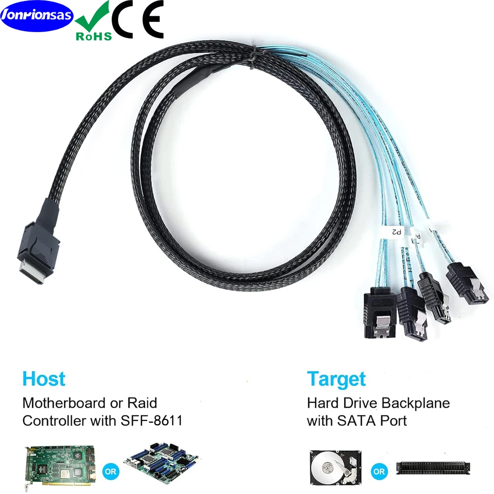 Kabel OcuLink PCIe PCI-Express SFF-8611 4i do 4X SATA 7P Żeński Prosty Kabel Aktywny do Transmisji Danych SSD 0.5m/1.0m — zdjęcie produktu 6