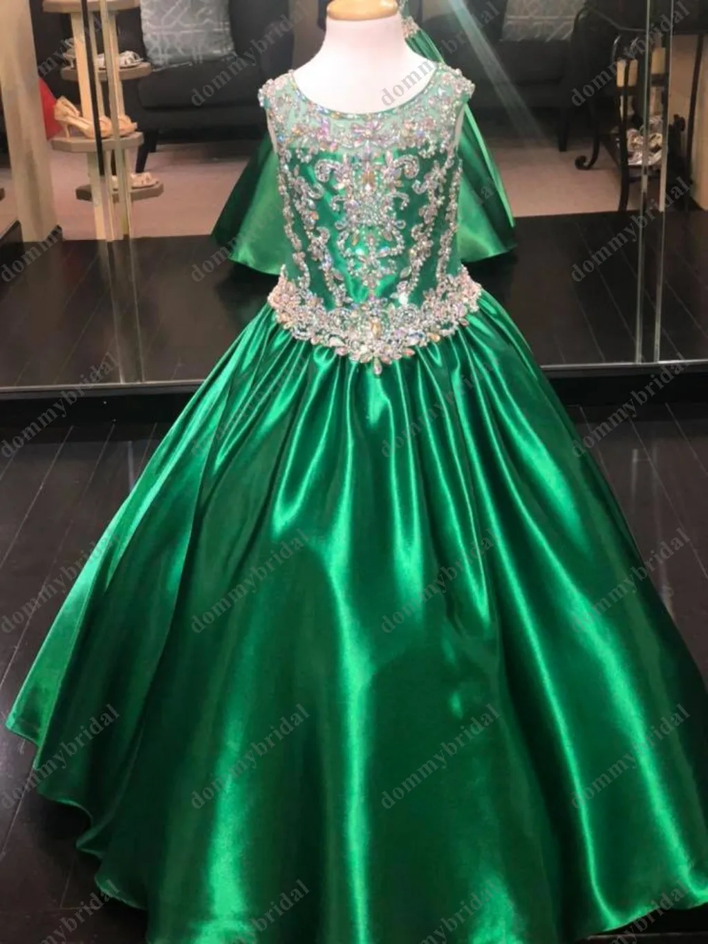 Fashion Emerald Green Blingbling Crystal RHinestones Ball Gown Little Girls Pageant Prom Party Cocktail Dress Cheap Long