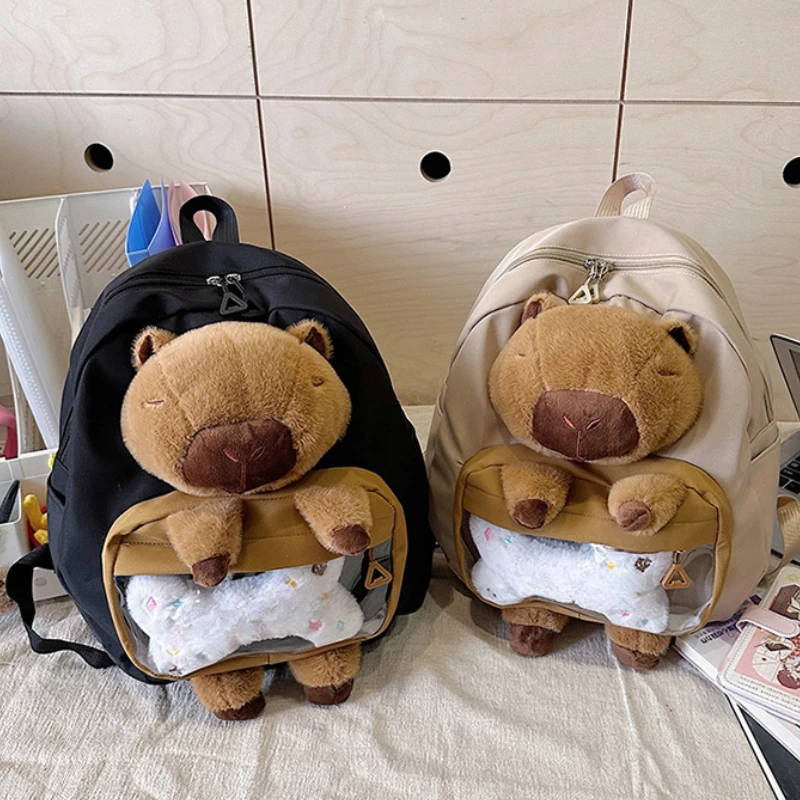 

Kawai Capybara Backpack Female Large-capacity Cartoon Funny Backpack Soft Girl Cartoon Animation Student Backpack Light Love Bag
