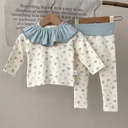 Autumn Spring Newborn Baby Girls Clothing Set Long Sleeved Cotton Printed T-shirt+Pants+Bib Toddler Baby Girl Pajamas Suit