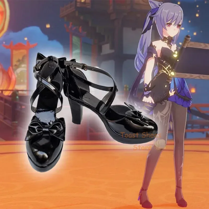 لعبة Genshinimpact Keqing Cosplay أحذية عالية الكعب لعبة الرسوم المتحركة الهزلية لعب الأدوار لأحذية كون أزياء الهالوين التنكرية