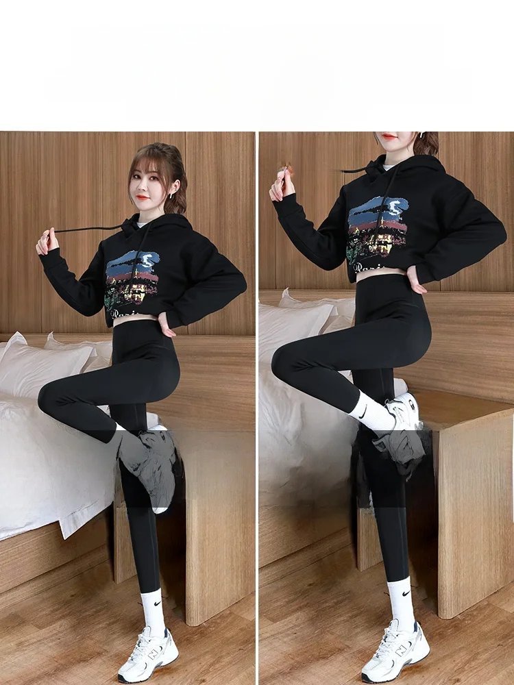 Thiened Fce Women's Yoga Pants Autumn Winter Cotton Trousers Slimming Leg Effect Eighteen Inches ark Pants Outerwear