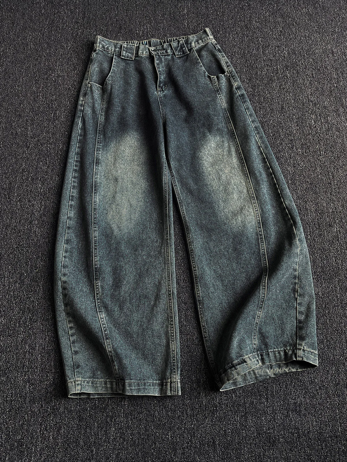 Retro Blue Deconstructed Knife Jeans Loose Wide Leg Jeans Men's American Style Autumn Washed Straight Tube Trousers
