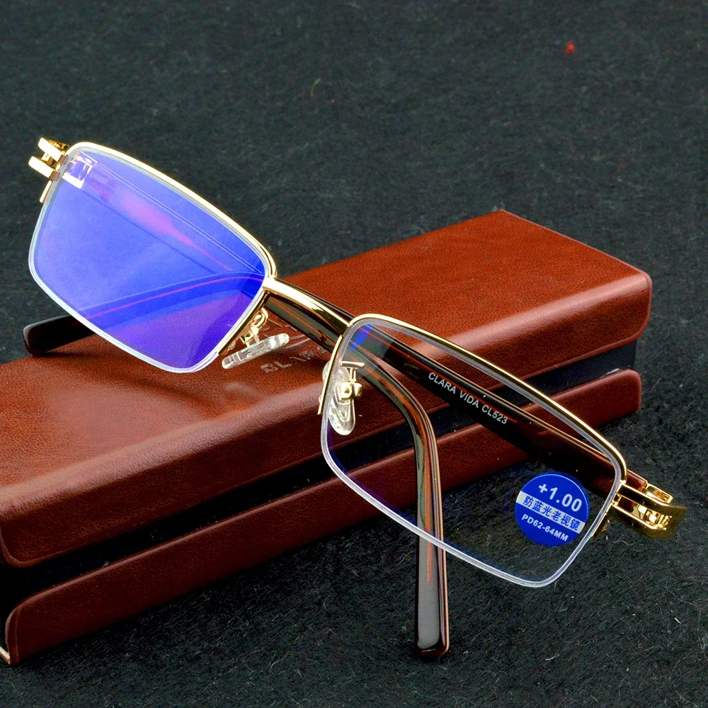 

Clara Vida Genuine Titanium Alloy 12 layers coated Gold Half Rim Reading Glasses +1 +1.5 +2 +2.5 +3 +3.5 +4