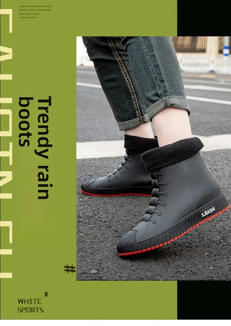 Zapatos impermeables informales versátiles de caña corta para hombre y mujer, forrados con forro polar, cálidos, antideslizantes, resistentes al desgaste, botas de lluvia para exteriores