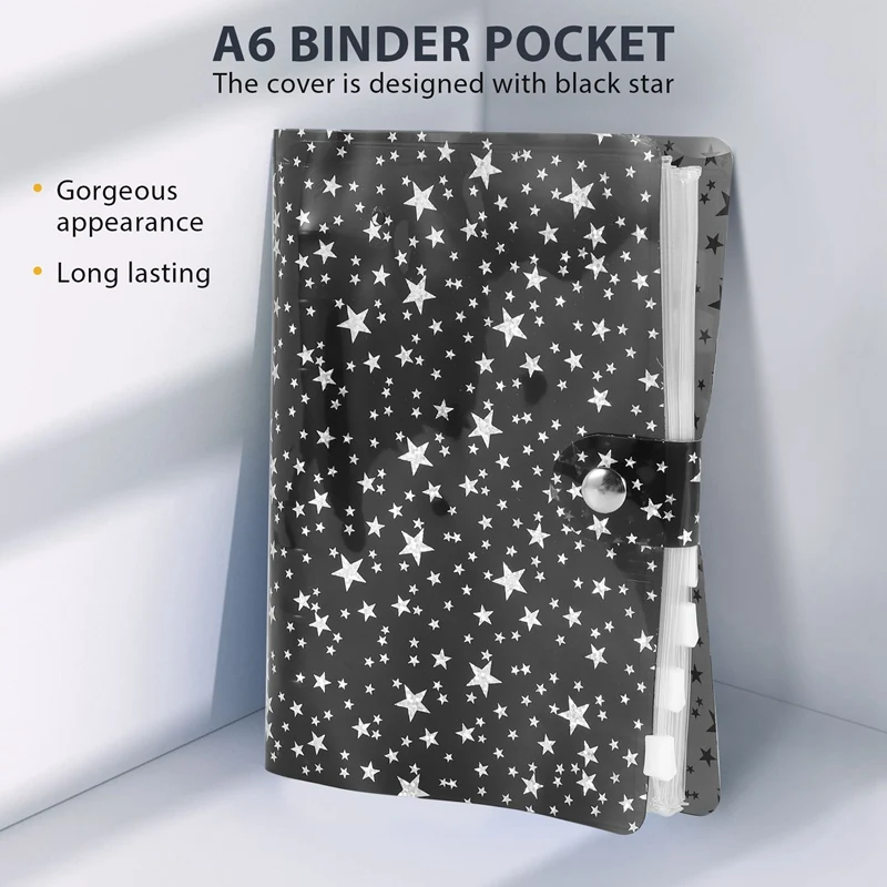 11Pcs A6 Budget Binder PVC 6 Ring Refillable Binder Cover With 9 Binder Pockets/1 Binder Card / 1 Label