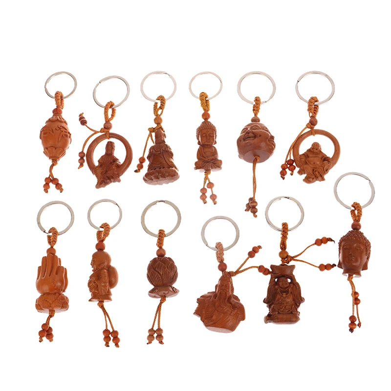 Peach Wood Keychain Guanyin Buddha Gourd Teapot Pixiu Dragon Three-dimensional Keychain