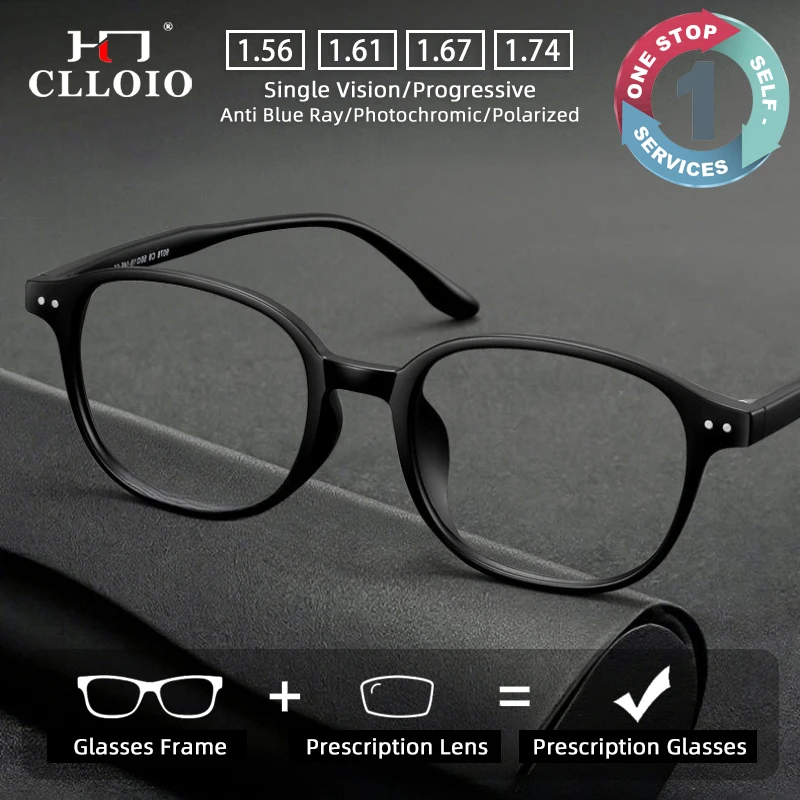 

CLLOIO Retro Ultralight TR90 Elastic Frame Prescription Glasses Anti Blue Light Oval Myopia Reading Glasses Progressive Eyewear