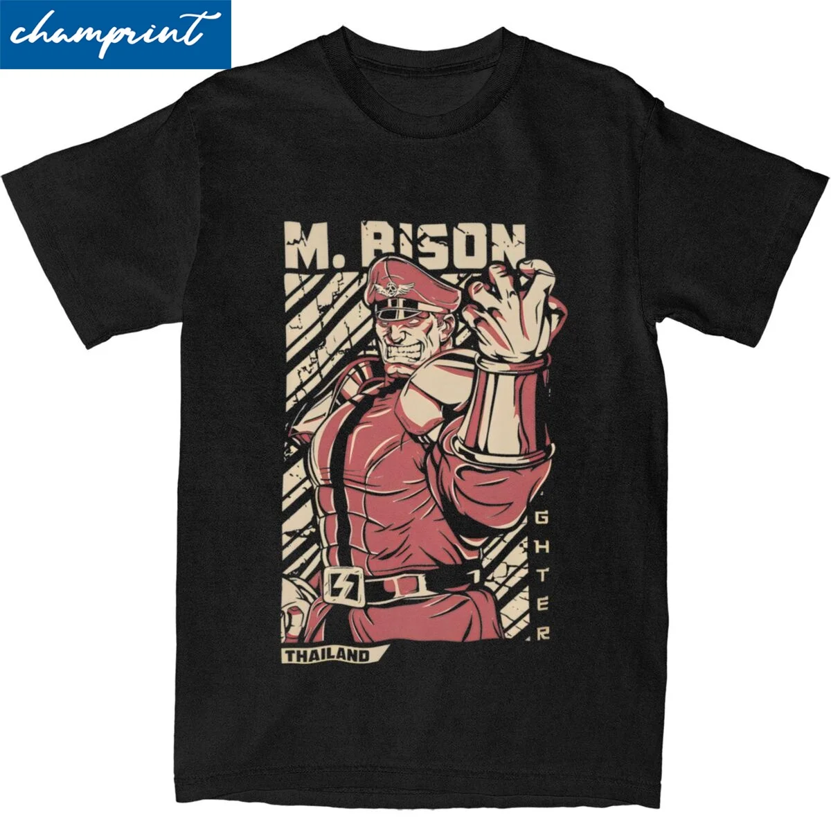 M Bison T-Shirt for Men Women Street Fighters Funny Pure Cotton Tees Crewneck Short Sleeve T Shirts Big Size Clothes