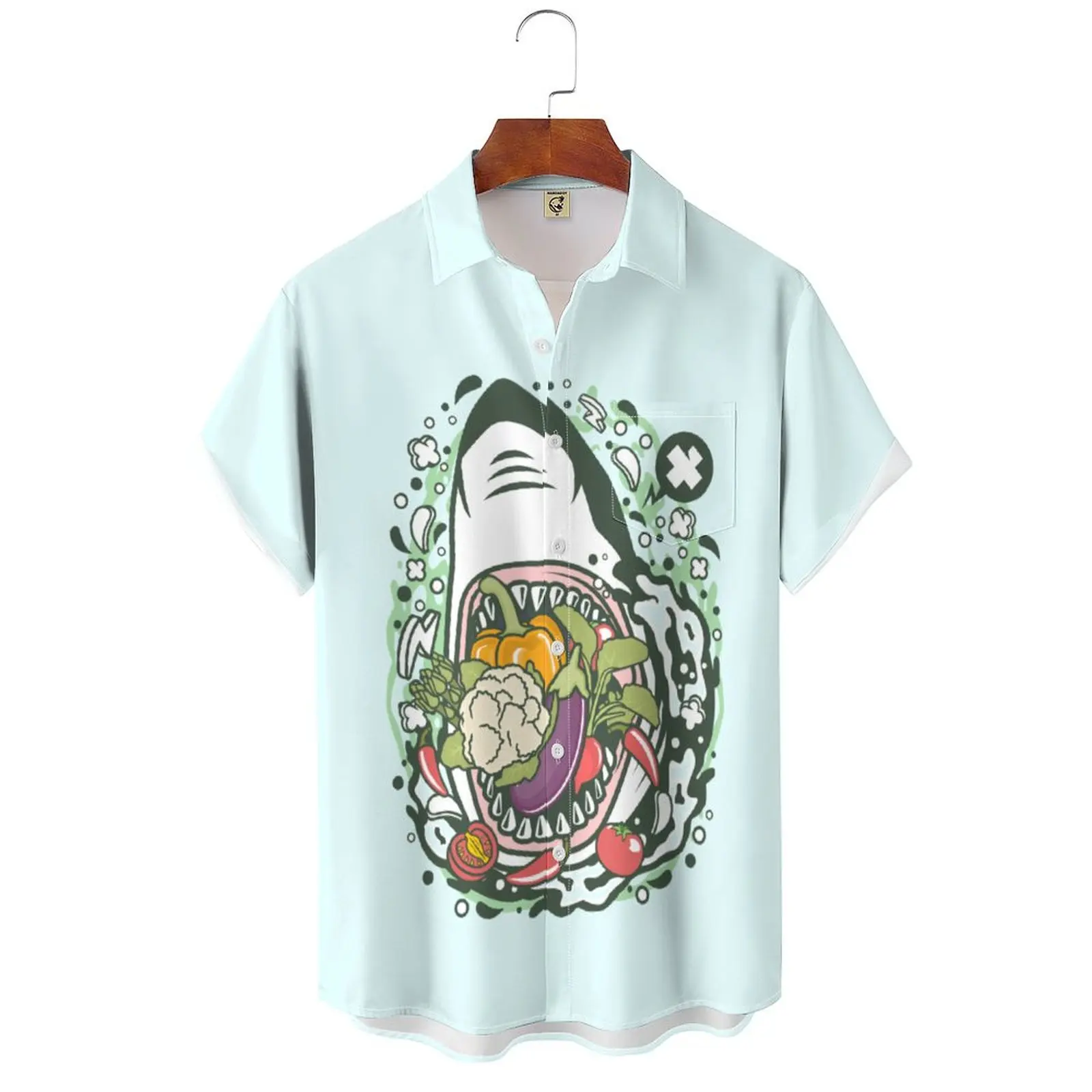 Fun shark illustration printed mens  shirt clothing white brands tops streetwear t-shirt Short Sleeve shirts clothes summer