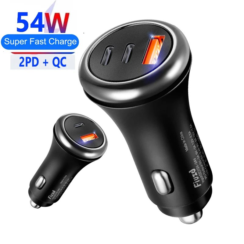 Car Charger Type C Fast Charging Auto Mobile Phone Adapter For iPhone Samsung Huawei Xiaomi QC 3.0