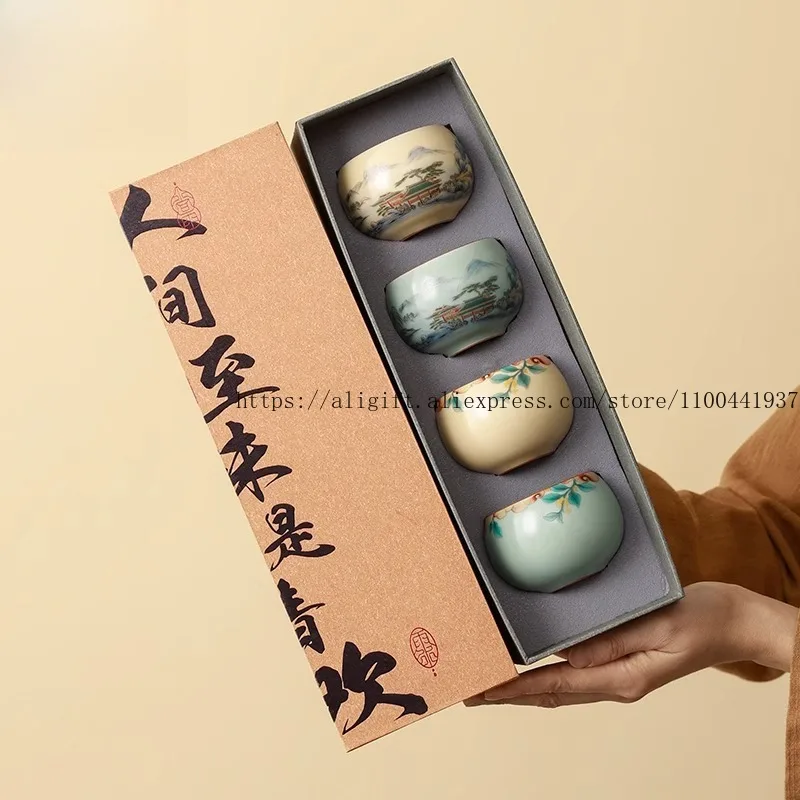 

Handcrafted Ru Kiln Mountain and Water Landscape Ceramic Tea Set Perfect Gift for Business and Father's Day