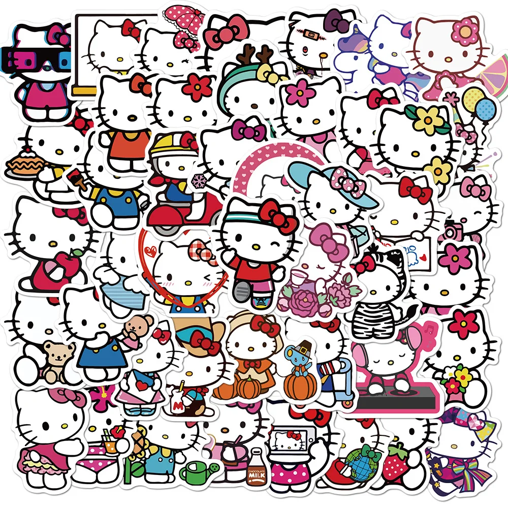 50pcs Sanrio Hello Kitty Stickers Anime Kawaii Girls Graffiti Luggage Phone Book Laptop Waterproof Cute Sticker Decals Kids Toy