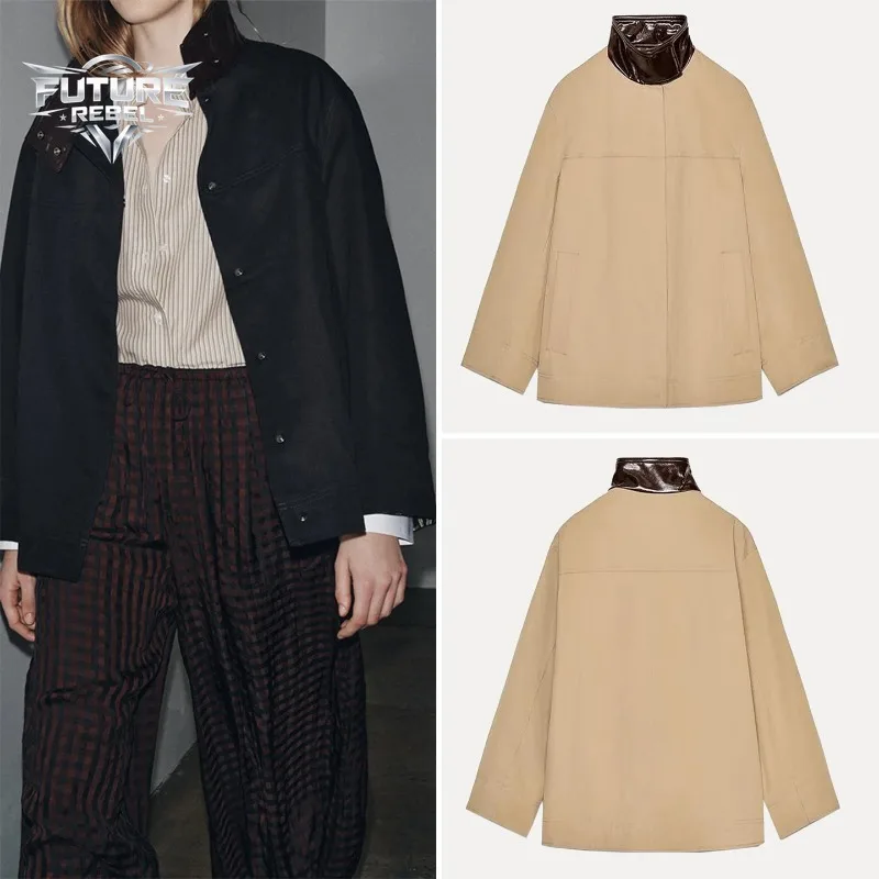 

Куртка унисекс в стиле Харадзюку, уличная одежда, с воротником-стойкой, в клетку, с цветовыми блоками, на пуговицах, свободного кроя, осенняя