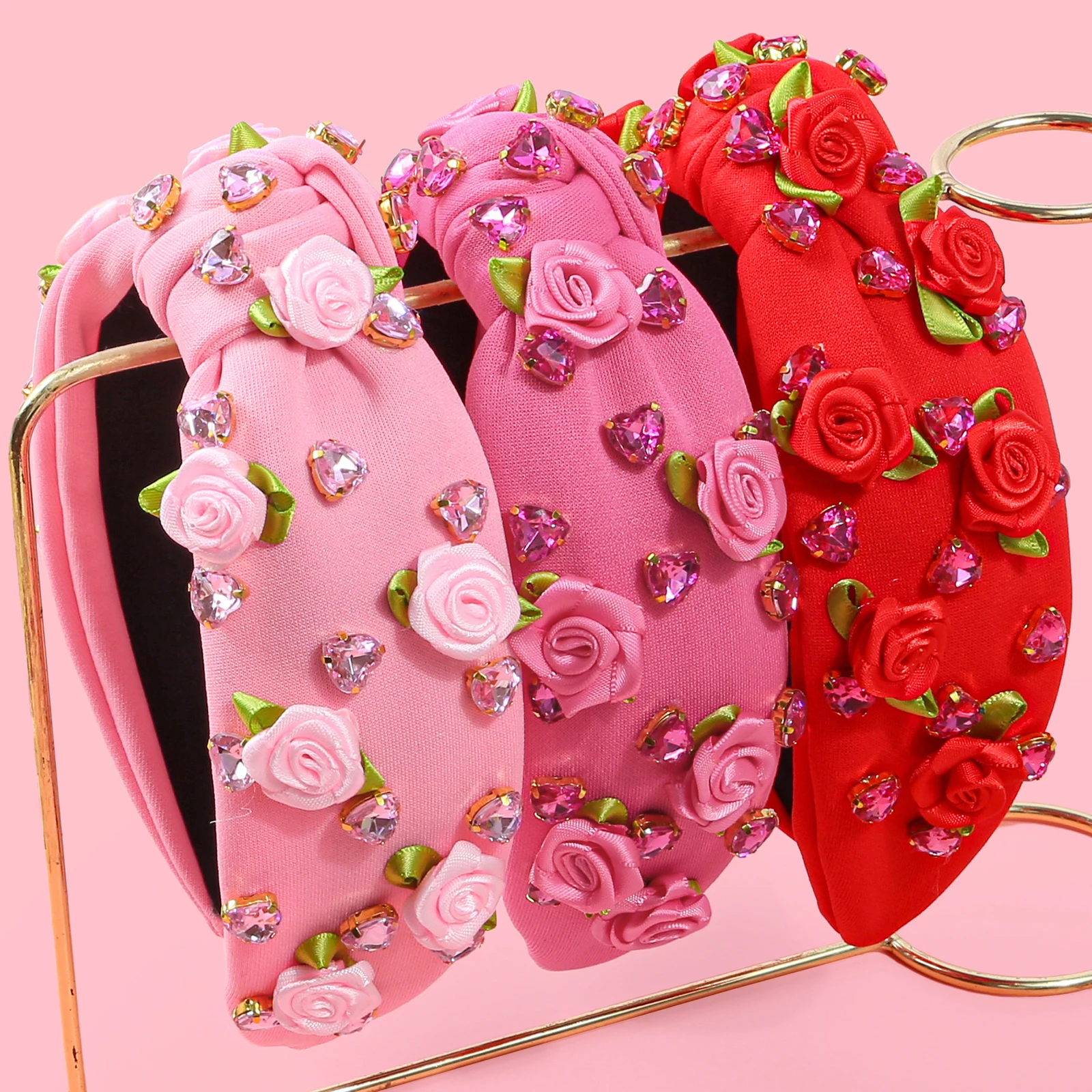 

1pc Diamond Rose Knot Wide Headband For Kids Valentine’s Day Date Party Gift For Girls Women Cute Hair Accessories