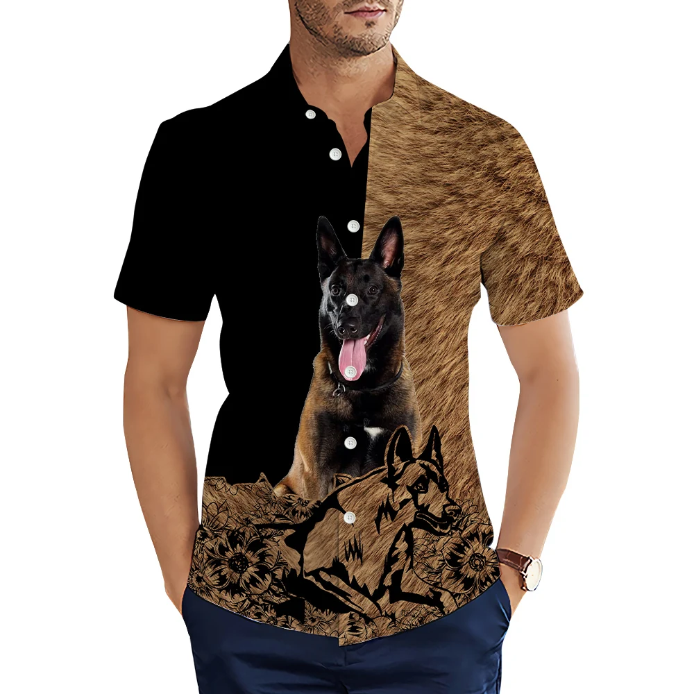 

HX Fashion Men's Shirts Animals Shepherd Malinois Hair 3D Printed Casual Shirt Summer Short Sleeve Shirts Dropshipping S-5XL