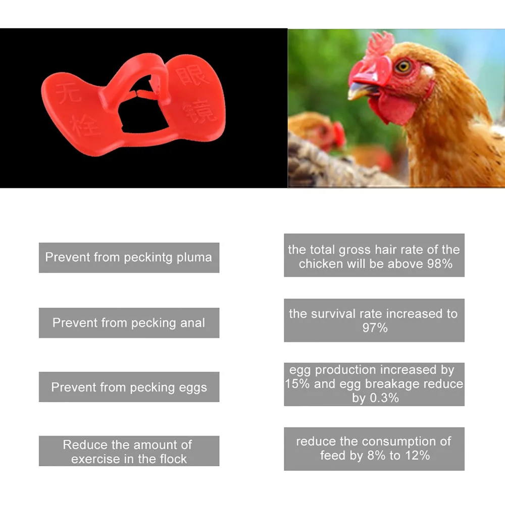 20pcs Durable Pinless Design Chicken Glasses Non-Tethered Style No Pin Bolt Poultry Spectacles Red Chicken Peeper Poultry Use