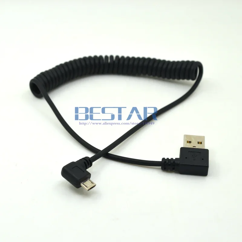 Cable de datos de carga macho Micro Usb de doble codo derecho de 90 grados, línea de resorte retráctil curva izquierda para teléfono móvil Samsung Android
