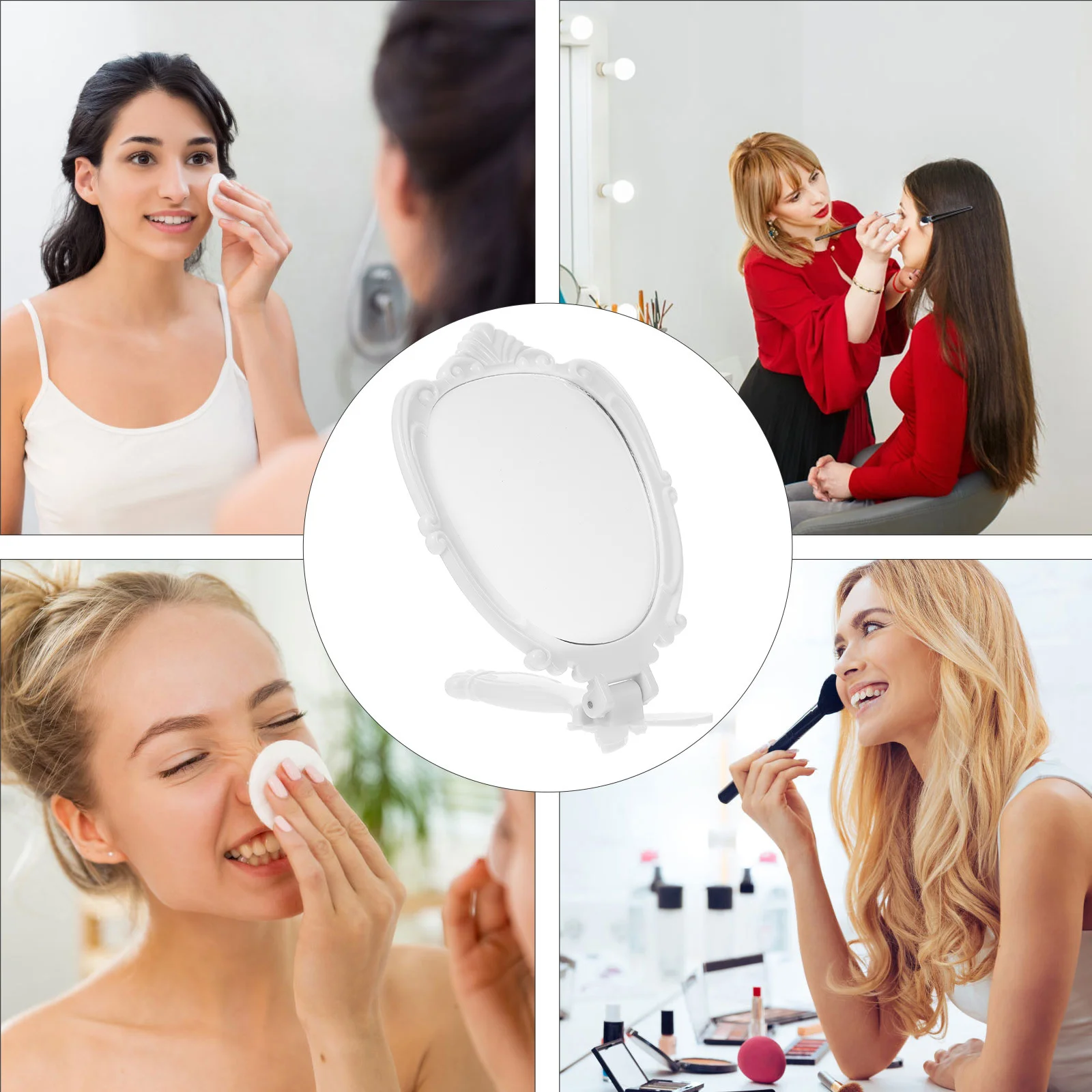 빈티지 휴대용 접이식 화장 거울 레트로 플라스틱 거울 소녀 여행용 화장 도구 가정용 화장대